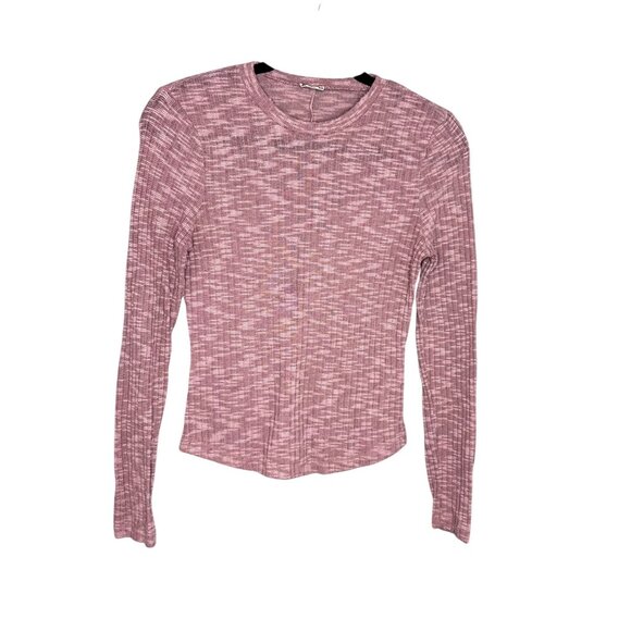 Free People Ribbed Long Sleeve Top Size S‎ Pink Stretchy Fitted Lightweight - Picture 1 of 6